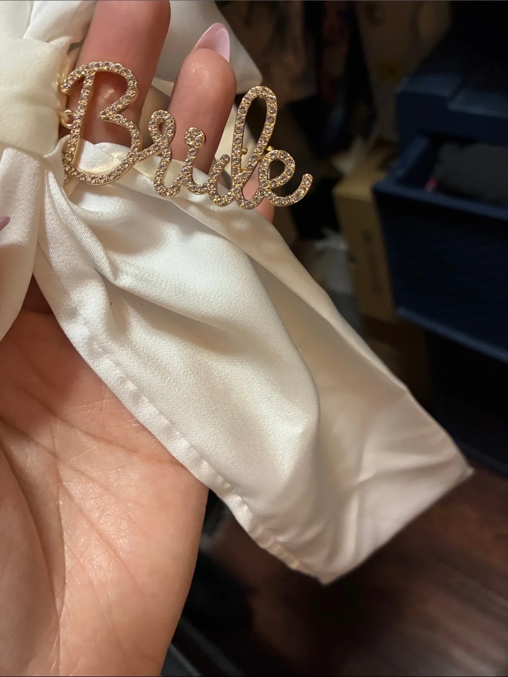 Target White Satin Bow Hair Clip with Gold 'Bride' Charm